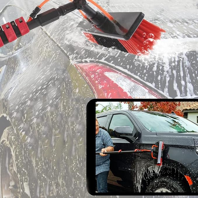 Telescopic Cleaning Brush, Multi-Purpose Water Spray Brush, Solar Panel Cleaning Equipment, Telescopic Hydrocleaner, 3.6m-10.8m, Roof Cleaning Tools Window Cleaner Kit,24ft/7.2m-55cmBrushhead