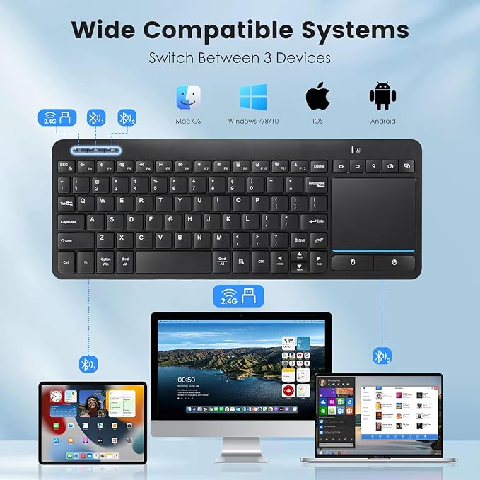 Bnnwa Multi-Device Wireless Bluetooth Keyboard with Touchpad-Wireless Keyboard with Multi-Touch Big Size Trackpad,Support 3 Devices for PC,Windows, Android, Chrome OS, Laptop, Tablet