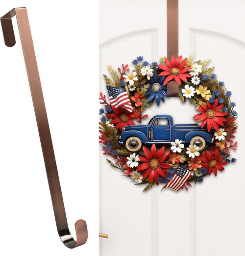 HOOSUN Metal Wreath Hanger - 12 Inch Over The Door Hook for 4th of July Decorations | Holds 20 Lbs