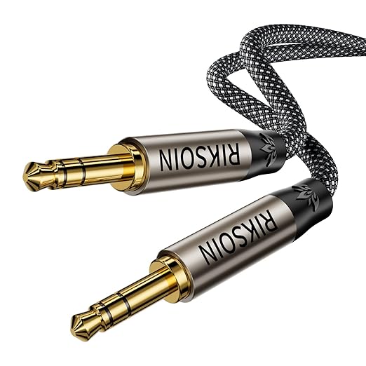 RIKSOIN 3.5mm Aux Cable 2FT/0.6m, Silver-Plated Wire Core Male to Male Cord for Headphones Car Home Stereos Speaker Compatible with iPhone iPad iPod Echo