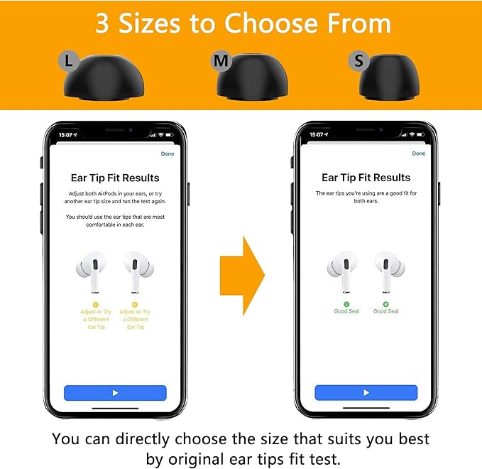 KASOTT Upgraded Memory Foam&Silicone Hybrid Ear Tips for AirPods Pro 1st & 2nd Gen,Ultra-Comfort,Anti-Slip Eartips,Perfect Noise Reduction,Fit in The Charging Case,3 Pairs(Black, Medium)