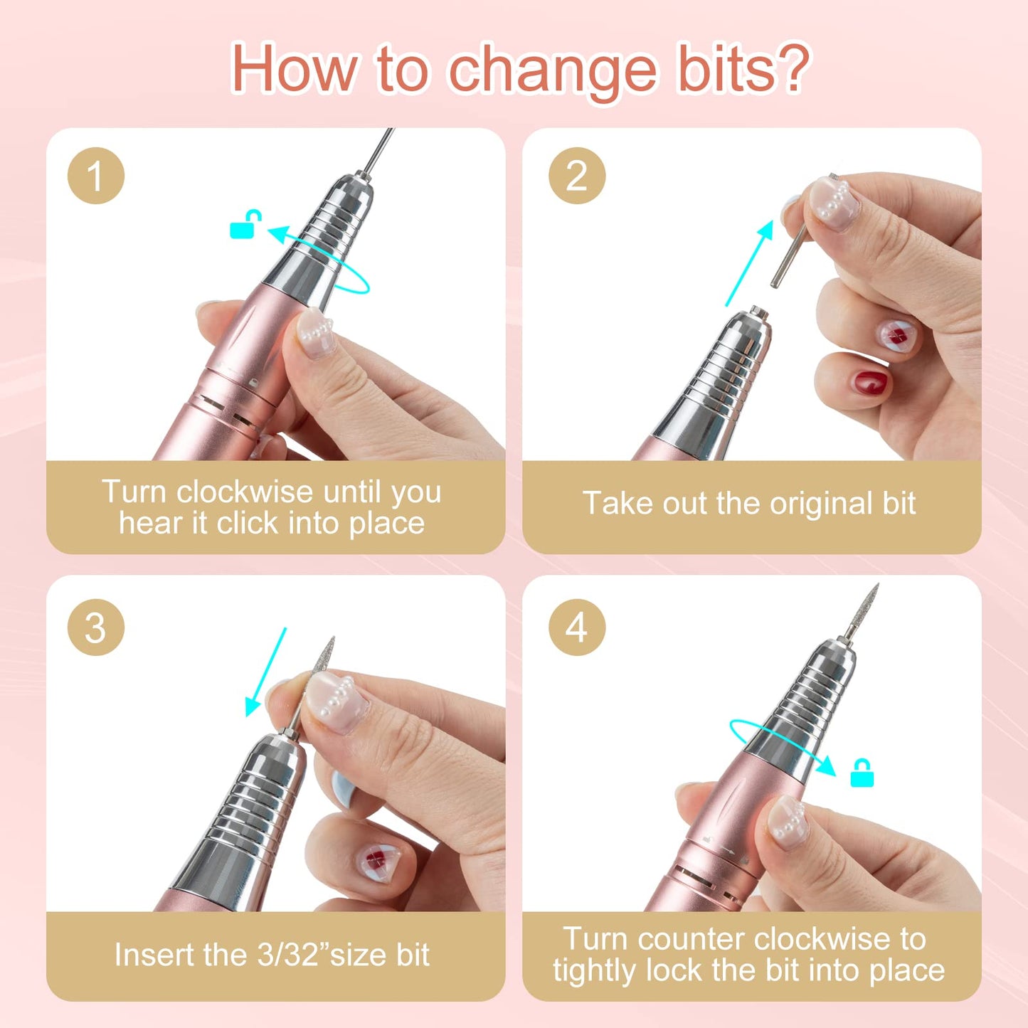 Rechargeable Professional Nail Drill Machine - Madenia 35000 RPM Portable Electric Nail File E File for Acrylic Gel Nails, Manicure Pedicure Polishing Tools with Display Screen, Pink