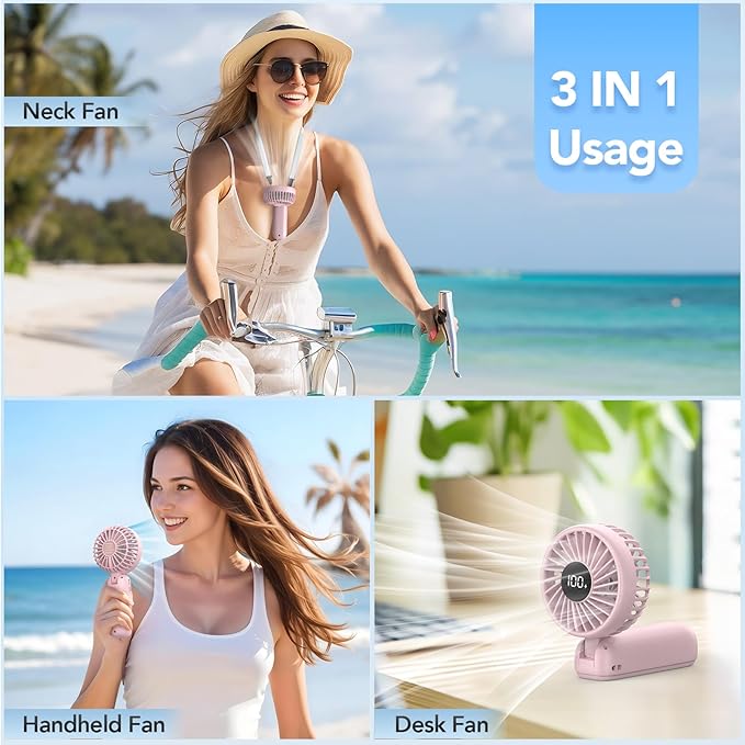 PANERGY Handheld Fan Foldable, 5000mAh Rechargeable Hand Fans with Powerful Cooling, 4 Speeds, LED Display, Portable Fan for Travel,Concerts,Makeup,Lash,Outdoor Events,Gifts Women