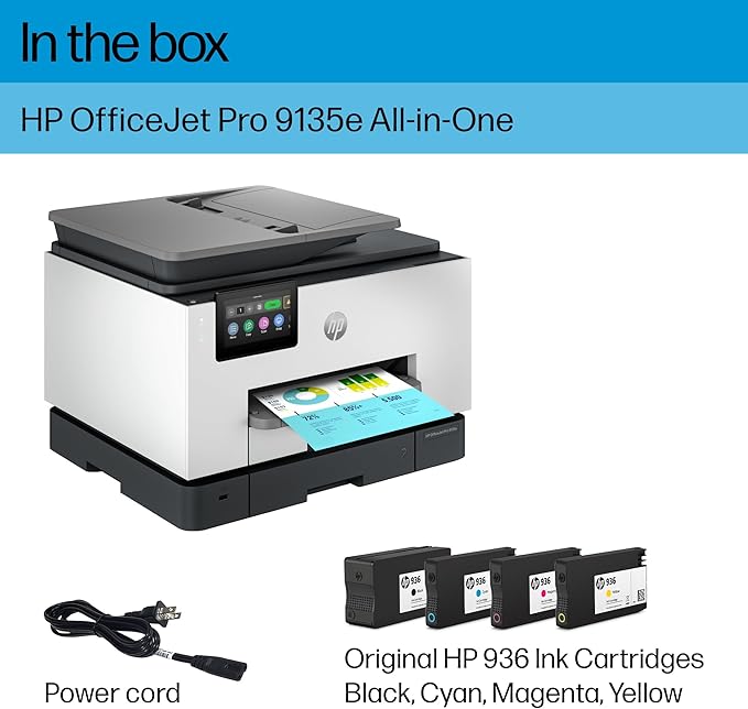 HP OfficeJet Pro 9135e Wireless All-in-One Color Inkjet Printer, Print, scan, Copy, fax, ADF, Duplex Printing Best-for-Office, 3 Month Instant Ink Trial Included, AI-Enabled (404M0A)