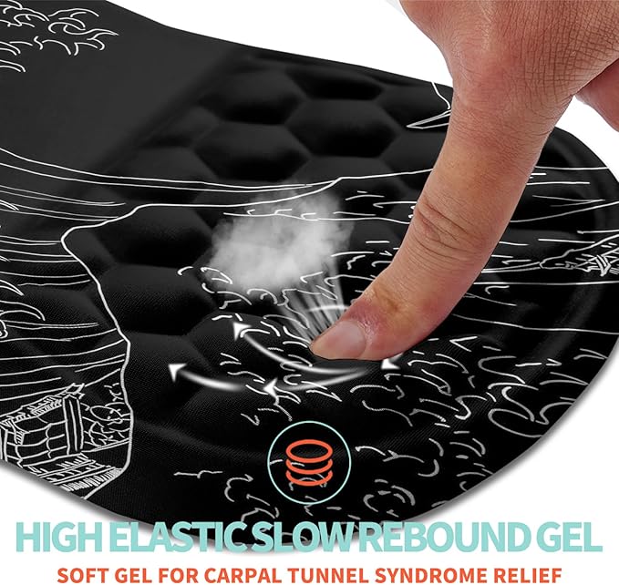 Kuosgm Ergonomic Mouse Pad Wrist Support with Memory Foam Massage Bulge, Carpal Tunnel Pain Relief Mousepad Wrist Rest for Mouse(12x8 inch,Sea Wave)