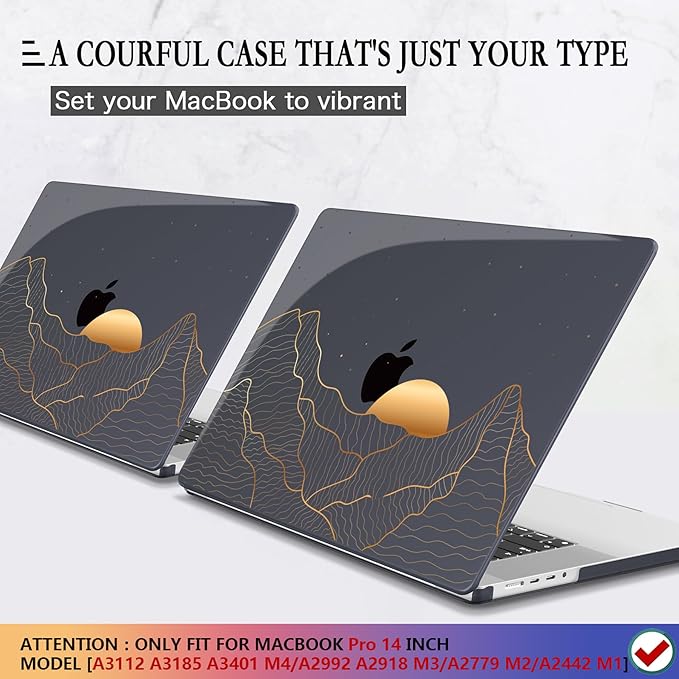CISSOOK Compatible with MacBook Pro 14 inch 2026-2021 Release M5 M4 M3 M2 M1 Chip A3434 A3112 A3185 A3401 A2918 A2992 A2779 A2442, Hard Shell Case with Keyboard Cover&Screen Protector, Sun & Mountain