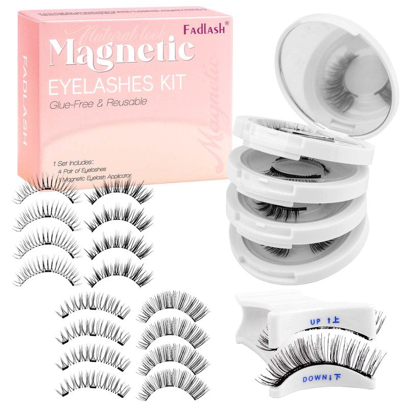 FADLASH Magnetic Eyelashes with Applicator 4 Pairs Magnetic Lashes Reusable Magnetic Eye Lashes Kit Natural Look False Eyelashes (079+604+806+B7)