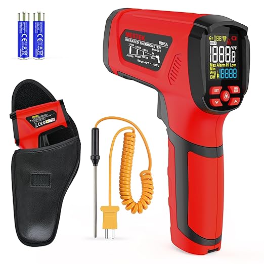 -40℉~2912℉ MESTEK Infrared Thermometer High Temperature Gun,50:1 Dual Laser Thermometer/K-Probe 14°F - 932°F, Digital Laser IR Temp Gun for Cooking,Pizza Oven, Engine, Kiln, Forging, Industrial Use ﻿