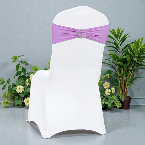 MDS Premium Spandex Chair Sashes - Stretch Chair Cover Bands with Buckle Slider | Pack of 10 - Light Purple