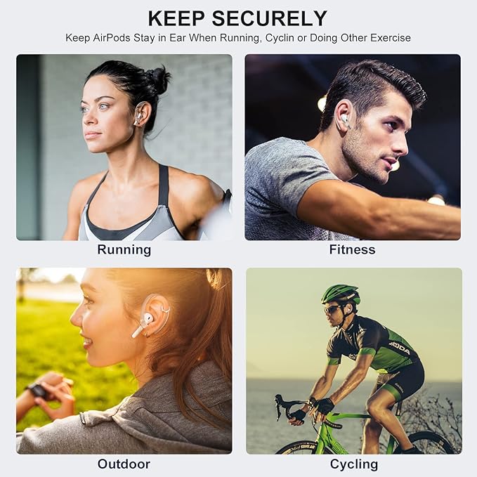 ICARERSPACE AirPods Ear Hooks - Upgraded Anti Slip Sports Clip Hooks for AirPods 1, 2, 3, 4, Pro and Pro 2 Transparent