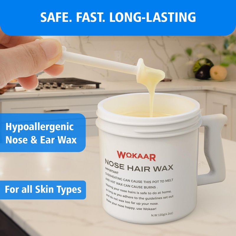 Wokaar Max Value Nose Wax Kit | 120g Wax, 30 Applicators | Painless Nasal & Ear Hair Removal for Men & Women | Includes 15 Balm Wipes & 10 Mustache Guards | Lasts up to 6 Weeks