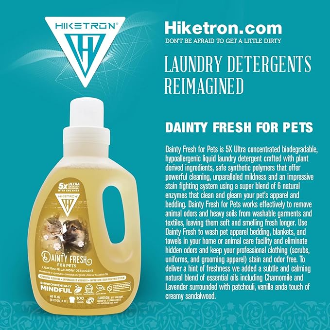 Hiketron Dainty Fresh For Pets Liquid Laundry Detergent, 5x Ultra Concentrated, Tough Stains Remover, Long Lasting Scent (80 Fl Oz, Pack of 2)
