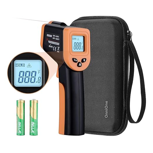Pizza Oven Laser Thermometer Gun for Cooking, OnniOne Infrared Thermometer for Blackstone Griddle, -58℉~1022℉ Non Contact Grill Temperature Gun with Carrying Storage Bag, LCD Backlit (NOT for Human)