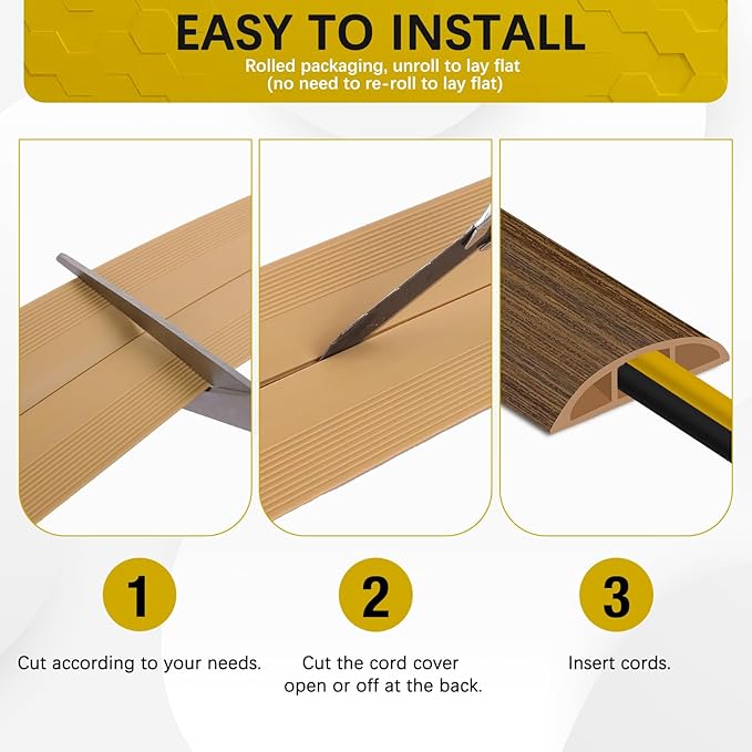 JAHOMFAI Floor Cord Cover 3.3FT Cord Covers for Wires on Floor Protect Wires & Prevent Trip Hazards, Easy to Cut for Home, Office, School, Concerts, Cavity W0.6in x H0.32in