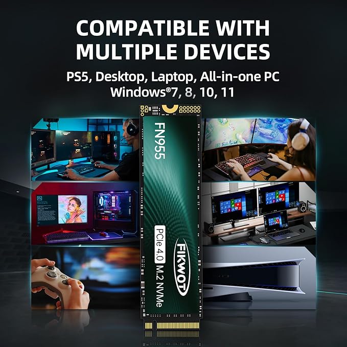Fikwot FN955 4TB NVMe SSD M.2 2280 PCIe Gen4x4, Up to 7300MB/s, 3D NAND TLC Flash Internal Solid State Drive, Configure SLC Cache, Storage and Memory Expansion for PS5 Laptop Desktop