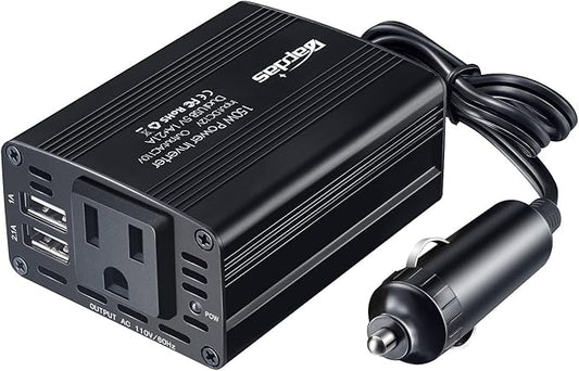 Bapdas 150W Car Power Inverter DC 12V to 110V AC Car Adapter for Plug Outlet with 3.1A Dual USB Car Charger for Laptop Computer-Black