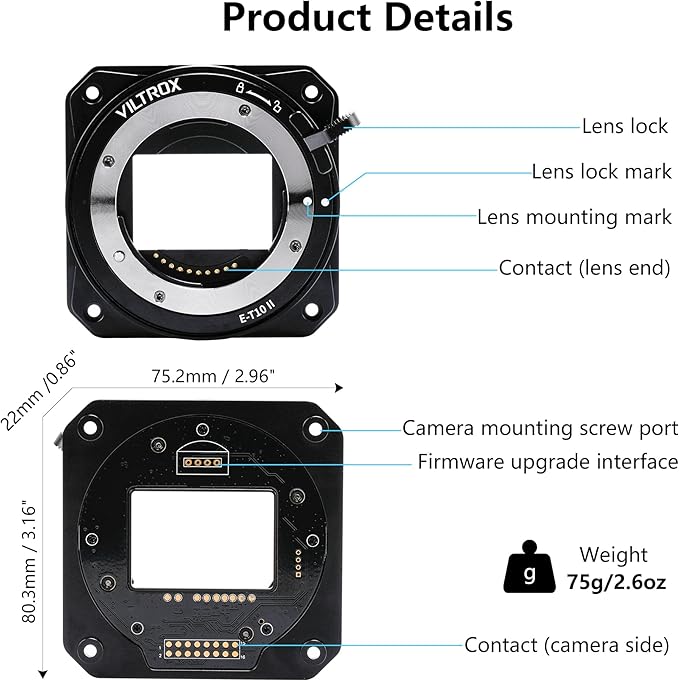 VILTROX E-T10 II Lens Mount Adapter Converter Compatible with Sony E Mount Lens to Z-CAM E2-M4 and E2-S6 Cinema Cameras