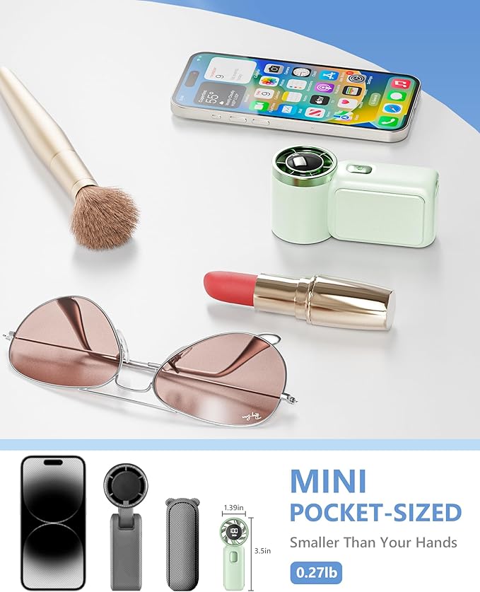 AGEYOU Portable Handheld Mini Fan, 6 Gear Wind, Hand Small Travel Personal Held Fans, Rechargeable Turbo Fan, Gifts for Women Men, for Camping Vacation Outdoor (green)