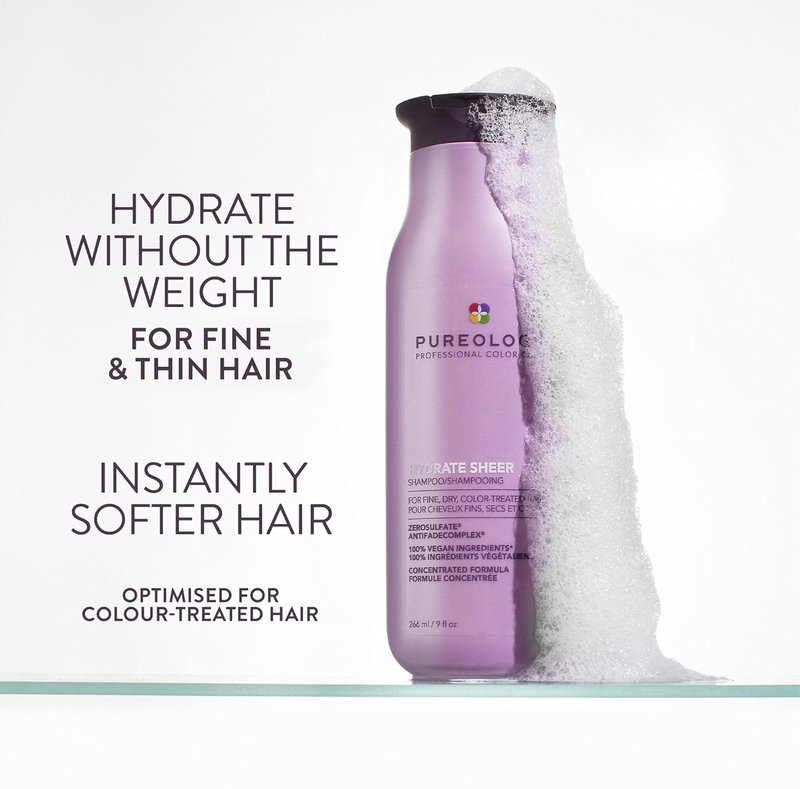 Pureology Hydrate Sheer Shampoo - Lightweight Hydrating Formula for Fine, Dry Color-Treated Hair | Silicone-Free & Vegan