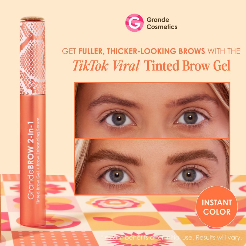 Grande Cosmetics GrandeBROW 2-in-1 Tinted Brow Gel + Brow Enhancing Serum for Thicker & Darker-Looking Eyebrows, Shape & Fill Brows, with Castor Oil & Mini Fibers - Auburn, Travel Size (0.07 fl oz)