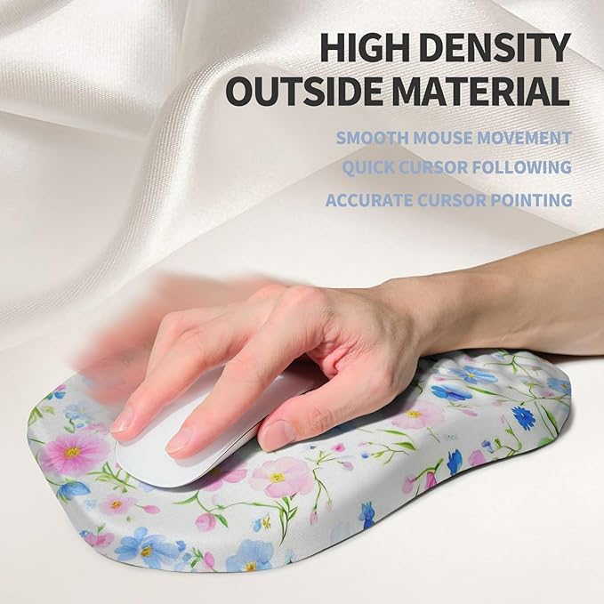 Gleamtide Ergonomic Raised Mouse Pad Wrist Support with Bilateral Slope Memory Foam Mousepad for Wrist Rest and Carpal Tunnel Pain Relief 11.8x7.9〃 Little Flower
