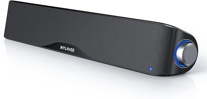 Nylavee Computer Speakers, Hi-Fi Stereo Computer Sound Bar with Bluetooth & 3.5mm Aux, USB/USB-C Powered for Desktop PC, Laptop & Monitor, Built-in Mic and Headphone Jack