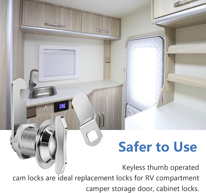 Sissinda Thumb Operated Offset Cam Lock, 5/8" Cylinder Fits on 3/8" Max Door Thickness, Non-Locking Cam Lock for RV Compartment Storage Door, Cabinets, Drawers (5/8 Inch 3Pack)