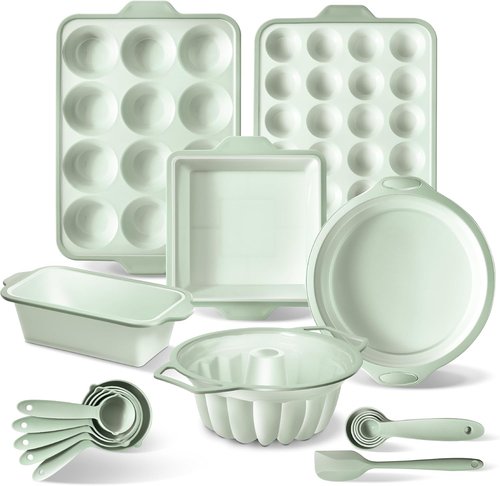 COOK WITH COLOR 17-Piece Silicone Baking Pan Set - Non-Stick Muffin Pans with Metal Frame & Measuring Tools