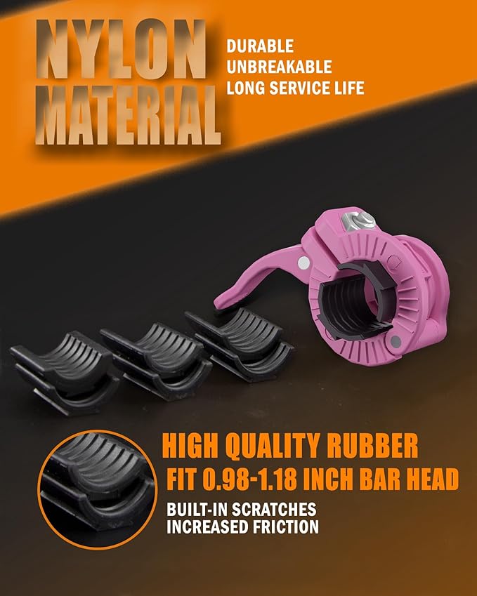 MAXRICH Barbell Clamp 1 inch Multiple Sizes & Adjustable Weight Clips for Barbell Quick Release Barbell Clips|Barbell Collar Bar Locks for Weight Lifting (PINK)