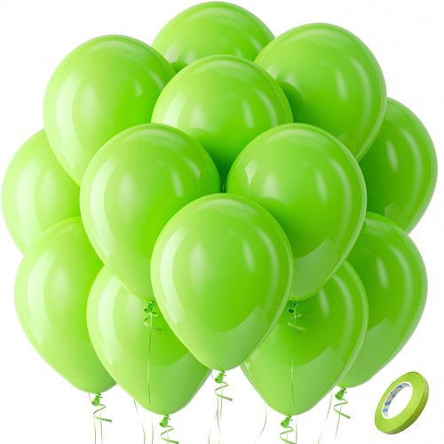 Bezente Lime Green Latex Party Balloons - 100 Pack 12 inch Light Green Balloons Round Helium Fruit Green Balloons for St. Patrick's Day Birthday Dinosaur Jungle Golf Football Theme Party Decoration