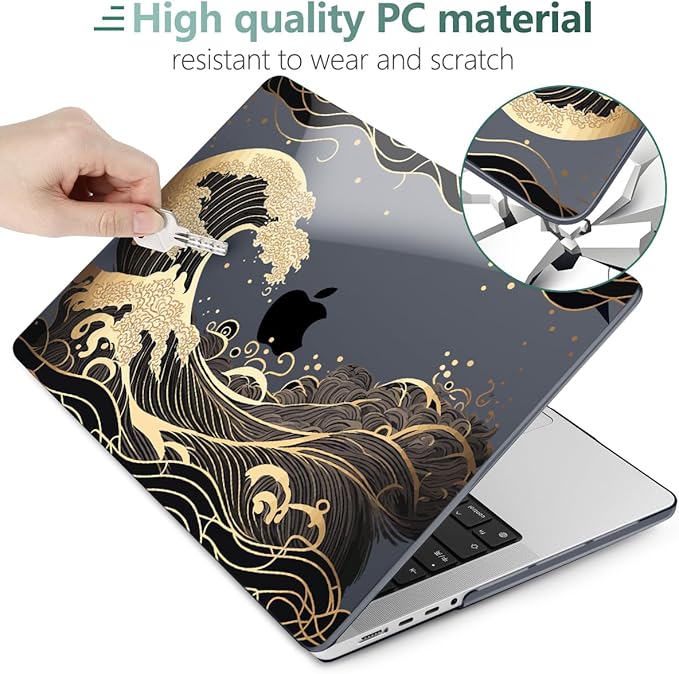 DONGKE Compatible with MacBook Pro 16 Inch Case (2026-2021 Release, M5 M4 M3 M2 M1 Pro/Max Chip), Plastic Hard Shell Cover with Keyboard Cover & Screen Protector for MacBook Pro 16", Golden Wave