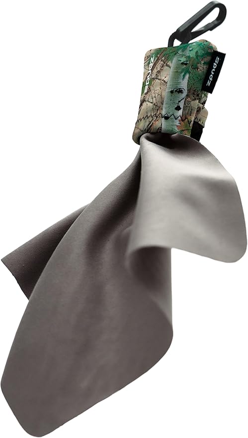 SPUDZ Ultra Microfiber Lens Cleaner with Closeable Bottom – Clip-On Pouch, Washable – for Binoculars, Scopes, Glasses, Screens | Ultra Alpine Mountain Camo, 6 x 6 Inch