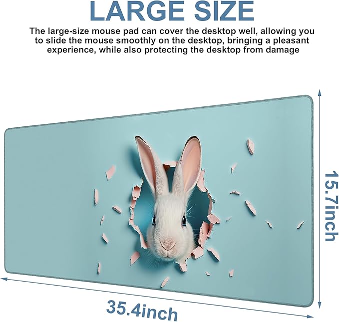 NITAHHHY Gaming Desk Pad Large Extra Length Bunny Peeking Out of A Hole Mouse Pad Keyboard Laptop Non-Slip Waterproof with Rubber Base Thick Stitched Edge Mouse Mat for Office Home 35.4 x 15.7 Inches