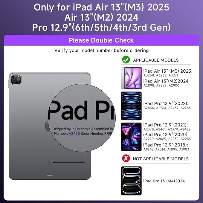 Transparent Case with Keyboard for iPad Air 13 Inch (M4/M3/M2, 2026/2025/2024), iPad Pro 12.9 (6/5/4/3 Gen),7-Color Backlit,Magic wireless Keyboard, 360°Rotating,with trackpad,Pencil Holder,Purple