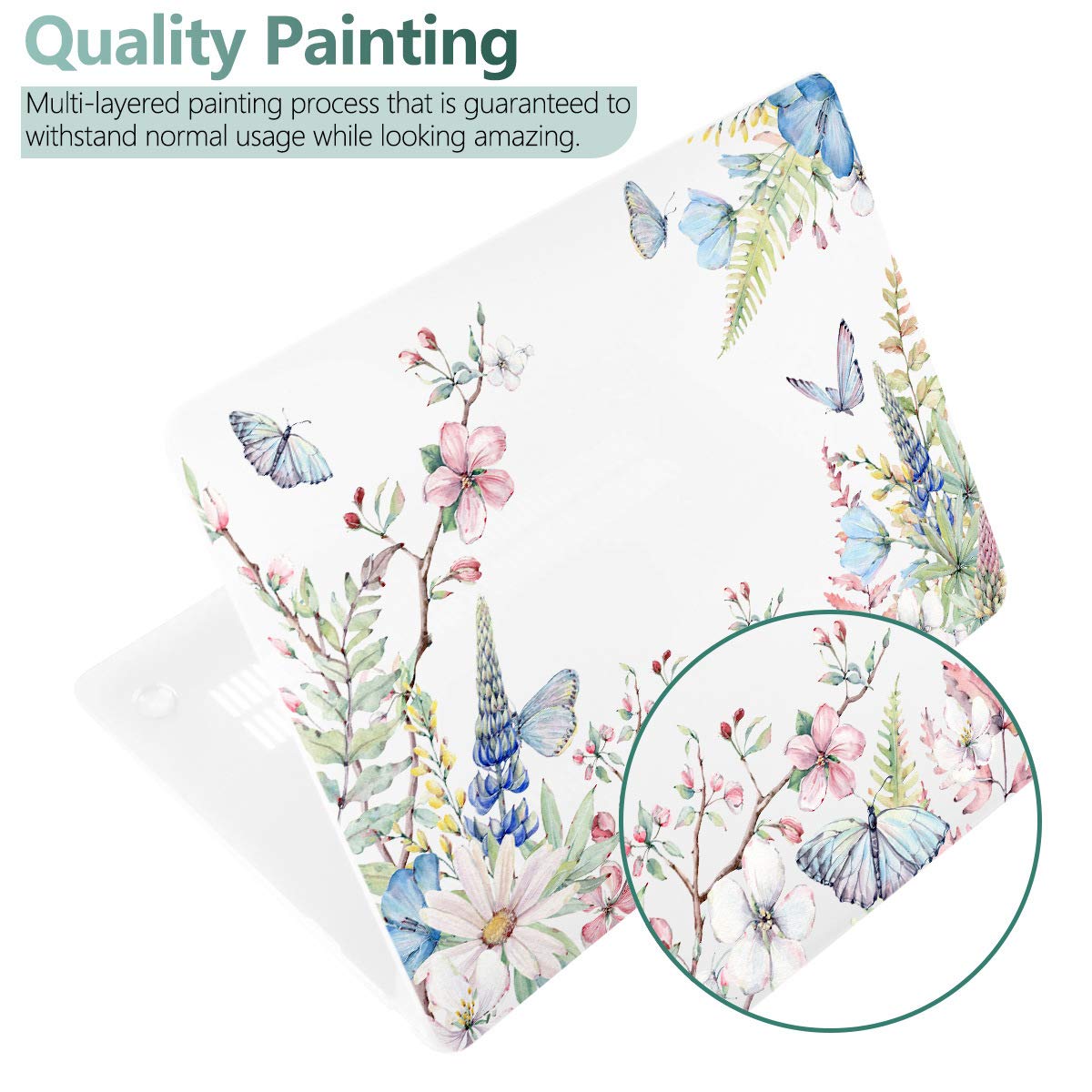 Batianda Case for MacBook Air 13 Inch M1 2020 2019 2018 Release Model A2337 A2179 A1932 with Retina & Touch ID, Floral Series Hard Shell Cover with Keyboard Cover & Screen Protector,Elegant Flowers