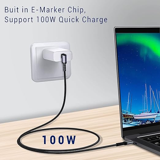 SUMPK USB C to USB C Cable 100W,[2-Pack 6.6ft Right Angle] USB 3.1 Fast Charging Cord 90 Degree 20V/5A Type C PD Cable Compatible for iPhone 15/15 Plus/15 Pro/15 Pro Max/MacBook Pro 2022