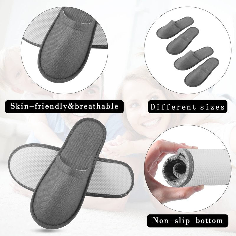 Geyoga 30 Pairs Disposable Spa Slippers for Guest Non Slip House Hotel Closed Toe Indoor Slipper for Men Women Home Wedding Travel, 2 Size(Gray)