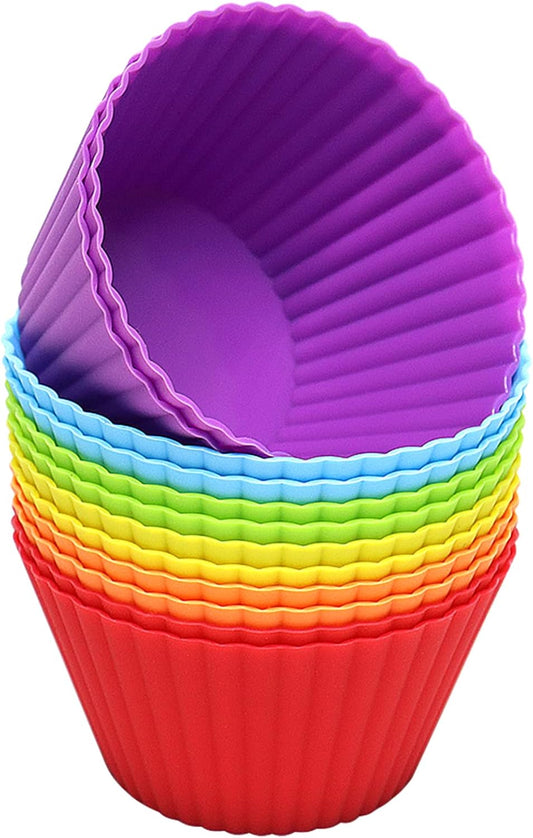 Skiennix Extra Large Silicone Muffin Cups - 12 Pack, 3.54 Inch Reusable Baking Liners | Multicolor