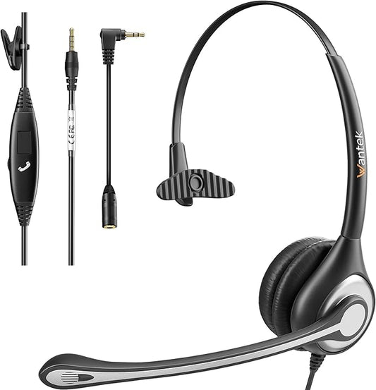 Wantek Cell Phone Headset with Microphone Noise Cancelling for Laptops, PC,3.5mm Jack,Volume Control,Wired Computer Headsets for Zoom Skype,for Office,Business, Call Center, Clear Chat