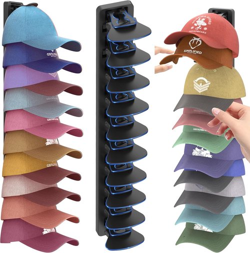 Hat Organizer | Skiennix Baseball Cap Rack - Adhesive Wall Mount, Stylish Black Design