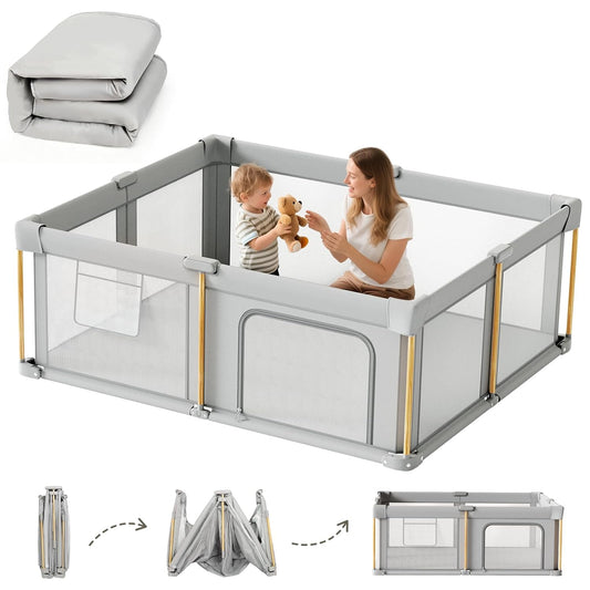 Skiennix Foldable Baby Playpen - Portable Design with Mat | 71x59 Collapsible Play Yard for Indoor & Outdoor Use