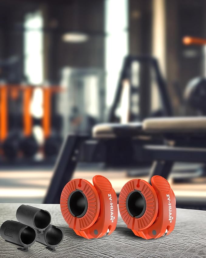 ZY-HUAN Pro Barbell Clips 1 inch Barbell Clamps 0.9-1.18inch Quick Release Weight Clips for Bars Multi-Size Adjustable Olympic Barbell Clamps (Orange)