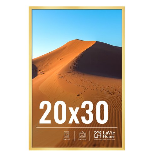 LaVie Home 20x30 Picture Frame for Wall Display, 20x30 Gold Picture Frame with HD Plexiglas, 20 x 30 Poster Frame 1 Pack, Display Frame for Vertical or Horizontal, Classic Collection