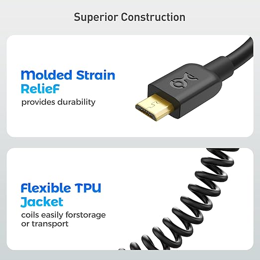 Cable Matters 2-Pack Coiled Micro USB Cable (Coiled Micro USB to USB2.0) 2-4 Feet