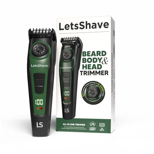 LetsShave Head, Body & Beard Trimmer for Men | Mens Full Body Hair Trimmer | Cordless | Stainless Steel Blade | Length Settings | Fast Charging Trimmer Men Black