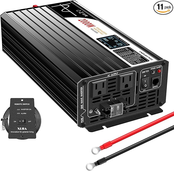 Xijia 2000W Pure Sine Wave Inverter, 48V to 120V AC Power Converter for Winter Home Backup, Solar Systems, RV and Truck Cold-Weather Use, Remote & Bluetooth Control, with 2×20A AC Sockets, 4000W Peak