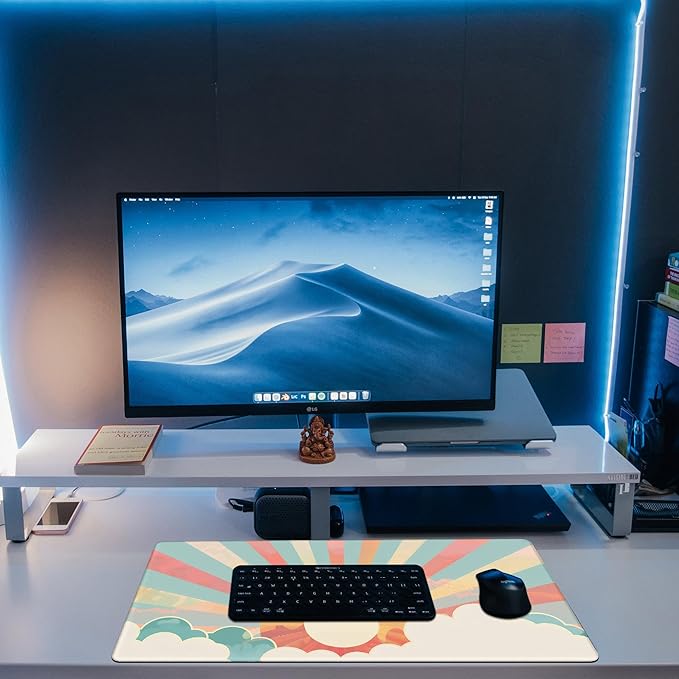 KOAIWPAE Large Gaming Mouse Pad for Desk, Boho Pastel Sun Desk Mat, Colorful Sunshine Desk Pad, 31.5"x15.7" Extended Big Computer Keyboard Mouse Pad with Non-Slip Base and Stitched Edge