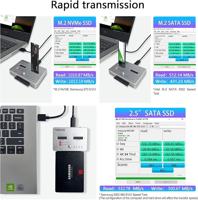 AOKO M.2 Duplicator SATA to NVMe SSD Cloner,NVMe to SATA SSD Adapter&Hard Drive Reader,Docking Staion for PCIe + M.2 NGFF and 2.5" /3.5" SATA SSD/HDD and Bidirectional Offline Hard Drive Cloner