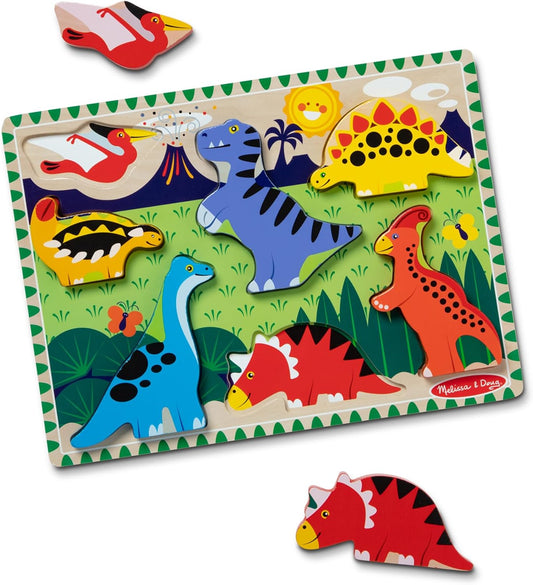 Melissa & Doug Dinosaur Wooden Chunky Puzzle - 7 Pieces | FSC Certified Eco-Friendly Fun