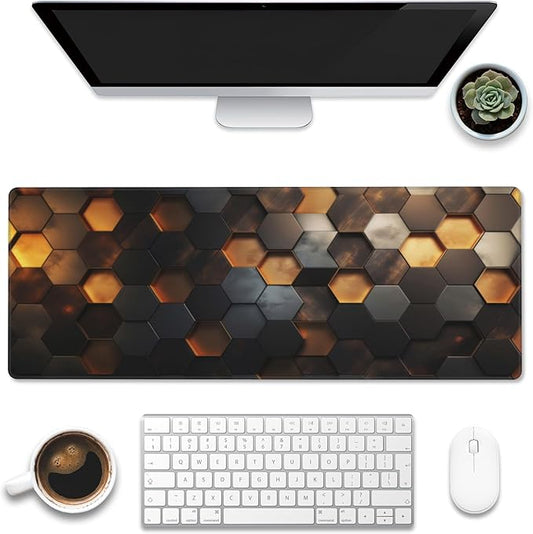 Eflxamz Desk Mat,Golden Honeycomb Technology Desk Pad,Honeycomb Technology Large Gaming Mouse Pad for Desk,Extended Big Computer Keyboard Mouse Pad with Non-Slip Base and Stitched Edge,31.5"x11.8"